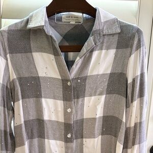 Cloth & Stone L flannel shirt with bling Gray and White Checkered Shirt so soft